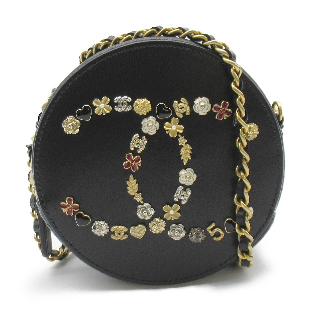 CHANEL Chain Shoulder Icon Bag Calf Black